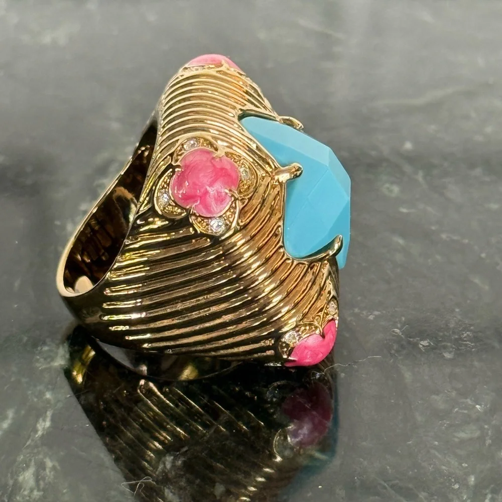 Lauren G Adams Gold and Blue Artisan Ring with Turquoise Centerpiece - Picture 5 of 8
